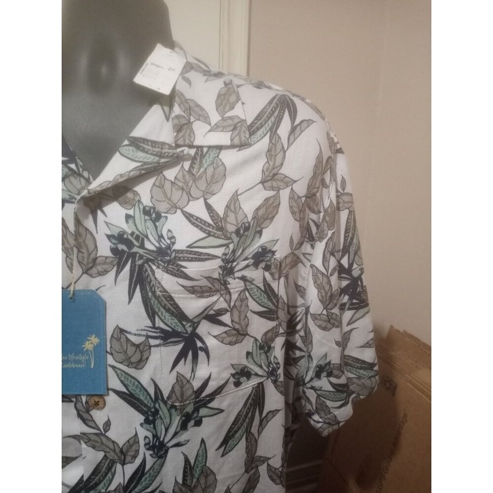 New Caribbean Roundtree & Yorke Silk Blend Gray Tropical Floral Camp Shirt XL - Picture 9 of 16